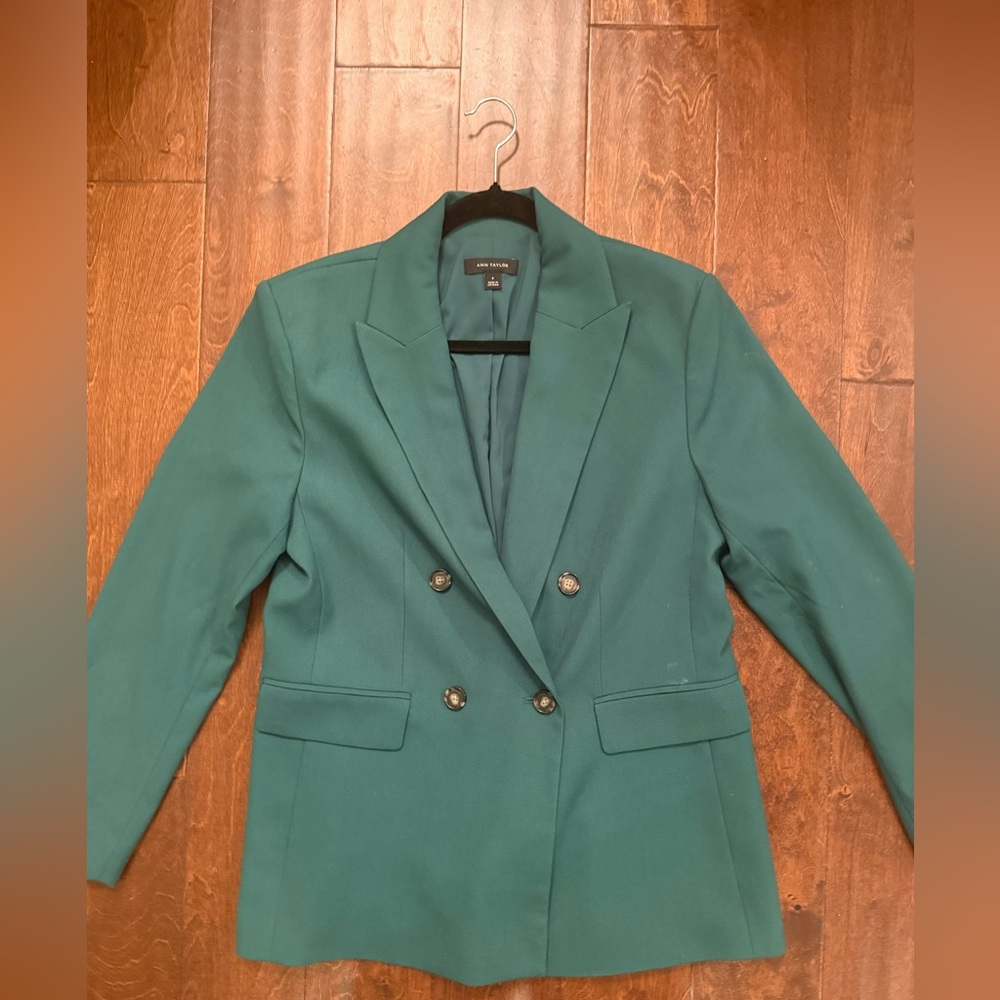Ann Taylor Green Double-Breasted Blazer